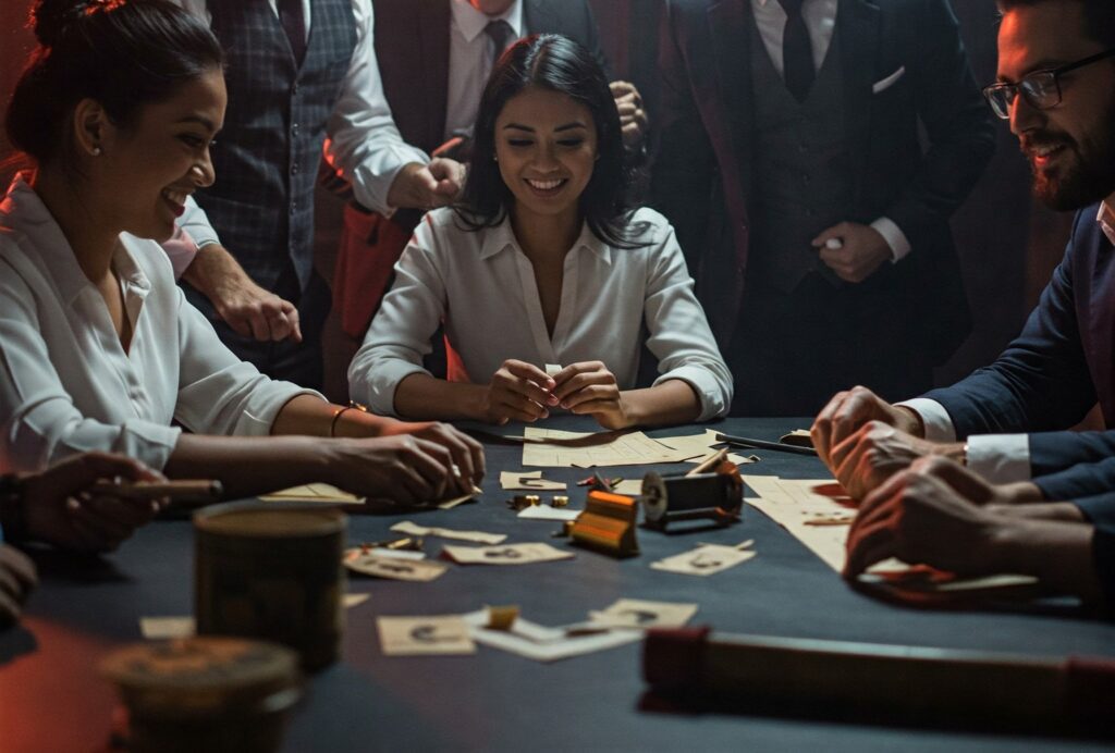 gruppo di colleghi risolve enigmi in escape room aziendale