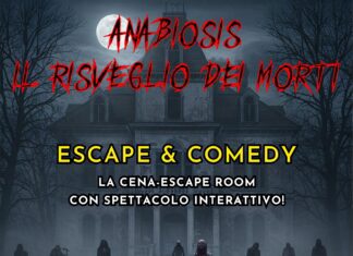 Anabiosis – La Trama dell’Escape Room Aziendale Teatrale Locandina escape room aziendale Anabiosis con zombie davanti a villa