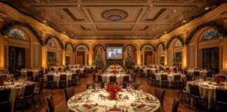 Dettaglio tecnico/logistico del set-up per l'organizzazione di cene aziendali di Natale in Lombardia.