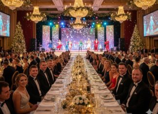 Capodanno 2026: Cena con Delitto per Ristoranti e Location Location ristorante elegante allestita per un evento Cena con Delitto di Capodanno 2026 per partner.