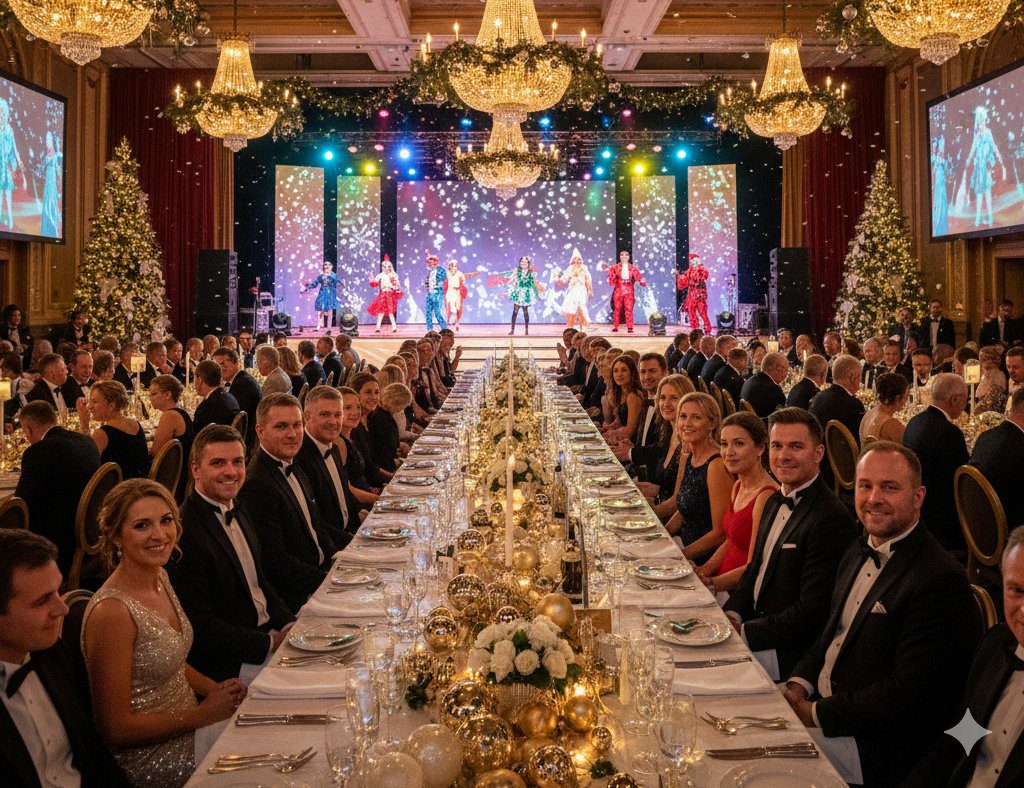 Location ristorante elegante allestita per un evento Cena con Delitto di Capodanno 2026 per partner.