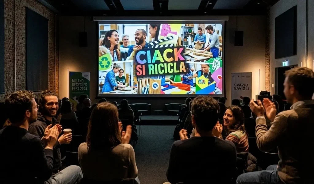 Proiezione dei video creati dai team durante la fase finale di Ciack si ricicla.