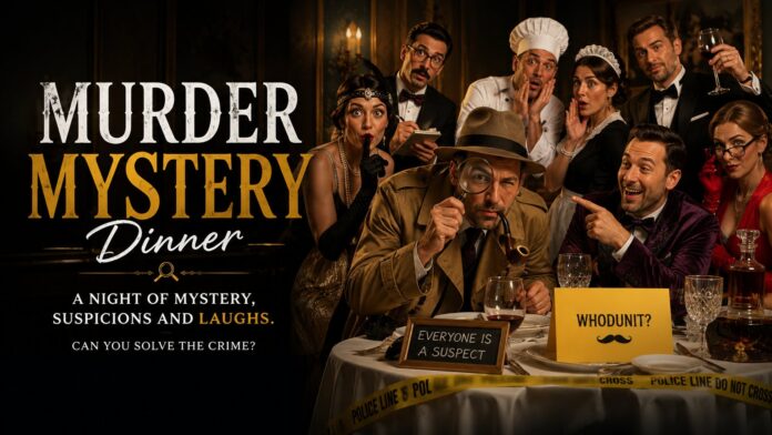 Professional actors performing a Murder Mystery Dinner in Milan, an immersive theater team building event by Carlo Della Santa.
