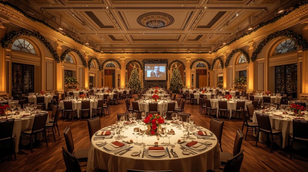 Dettaglio tecnico/logistico del set-up per l'organizzazione di cene aziendali di Natale in Lombardia.