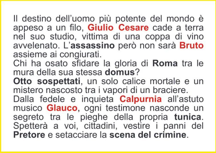 riassunto della trama della cena con delitto comica "Chi ha ucciso Giulio Cesare?"